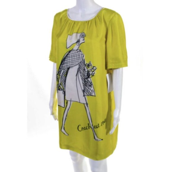 Coach Poppy Lemon Yellow Silk Graphic Mini Dress - Picture 4 of 11